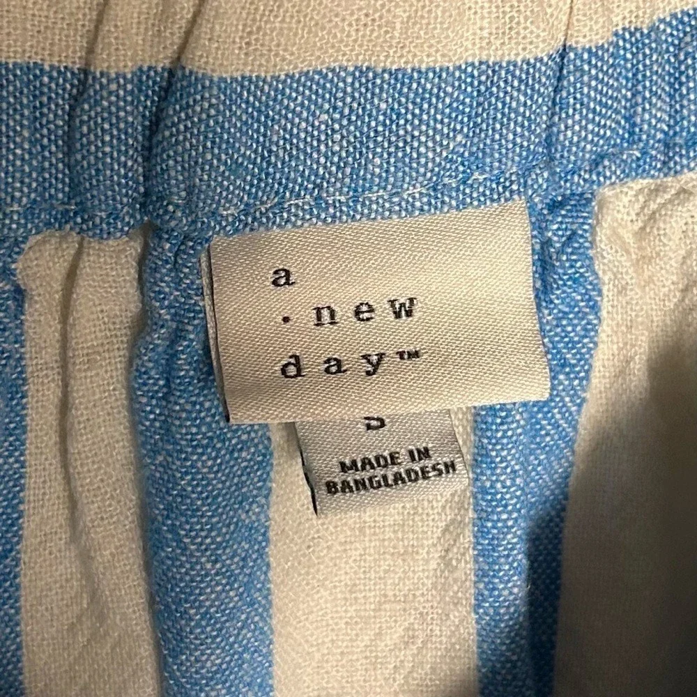 A New Day‎ Blue White Striped Linen Blend Midi Skirt Elastic Waist Small - Picture 3 of 4